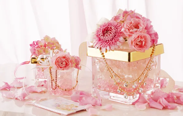 Картинка украшения, цветы, ленты, розовый