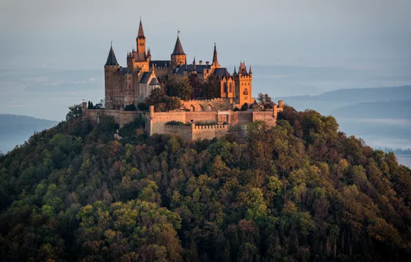 Пейзаж, природа, замок, гора, Германия, леса, Гогенцоллерн, Hohenzollern