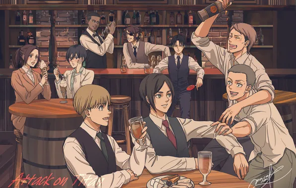 Люди, бар, ресторан, персонажи, Атака Титанов, Attack On Titan, Леви Аккерман, shingeki no kyoujin