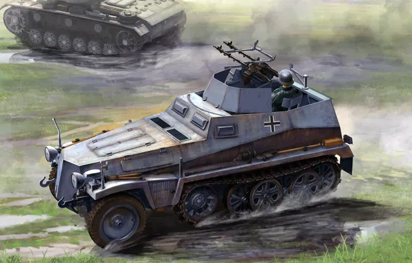 Ausf A, Sonderkraftfahrzeug 250, Antiaircraft variant, Leichter Gepanzerter Kraftwagen, германский лёгкий полугусеничный бронетранспорт, специальное автотранспортное …