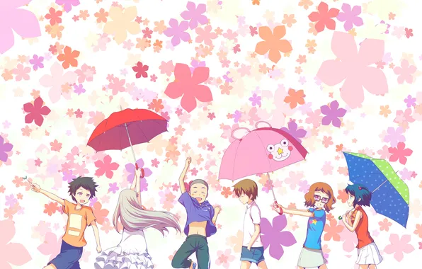Картинка цветы, настроение, девочки, зонты, мальчикм