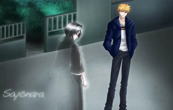 Bleach, Блич, Ичиго Куросаки, Рукия Кучики, пустая улица