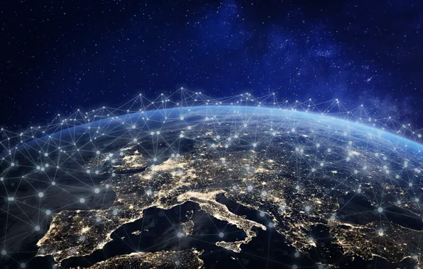 Space, europe, night, network, connection