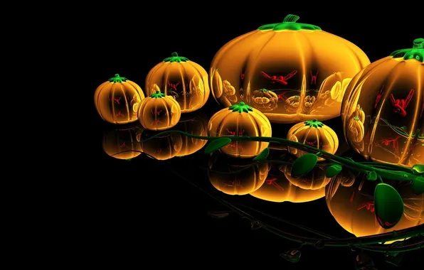 Тыквы, Halloween, Хеллоуин, 3д графика