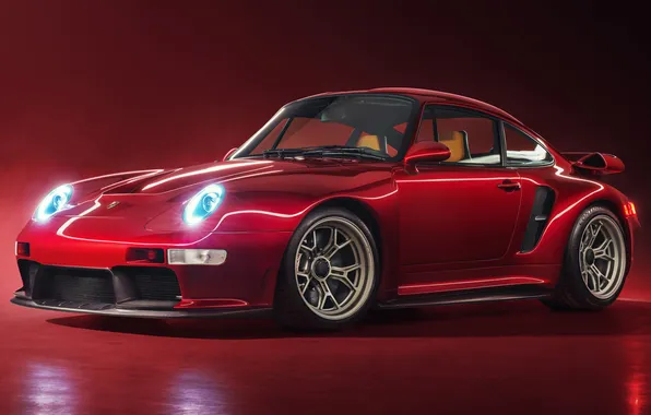 Картинка Red Background, Porsche 993, Tuning Car, Germany Gangster, Porsche Turbo, Gunther Werks, Napa, Porsche