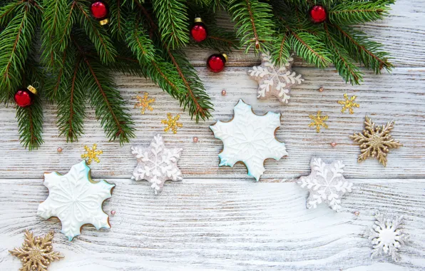 Украшения, Новый Год, Рождество, christmas, wood, merry, cookies, snowflakes