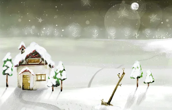 Картинка зима, снег, елки, вектор