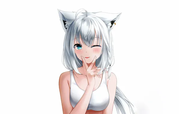 Girl, sexy, green eyes, long hair, boobs, animal ears, sexy girl, anime