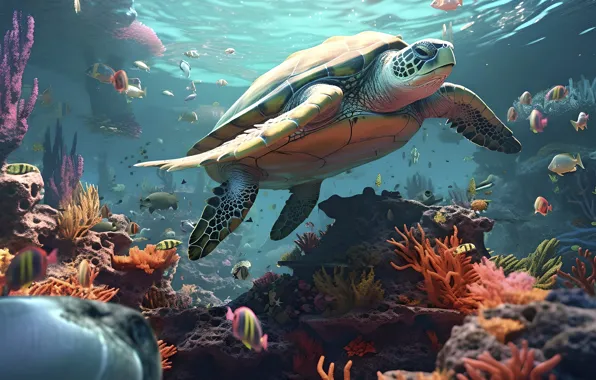 Animals, turtle, underwater world