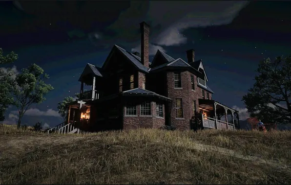 HDR, House, Clouds, Sky, Stars, Game, Villa, Trees