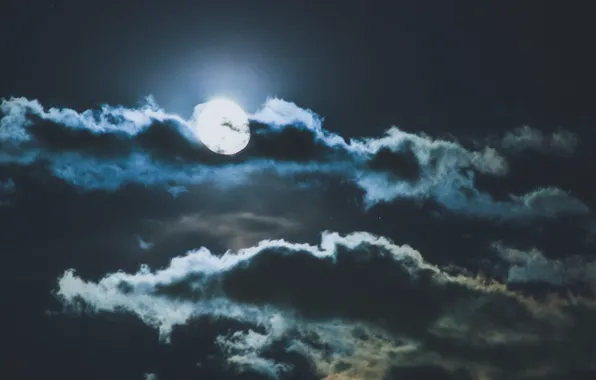 Небо, облака, луна, лунный свет