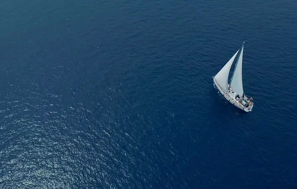 Море, романтика, лодка, яхта, паруса, плавание, вид с высоты, одинокий корабль