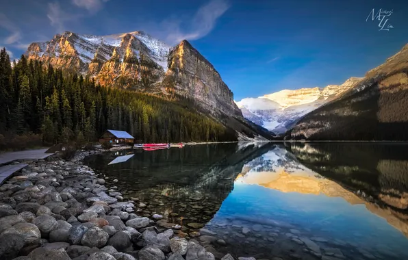 Лес, горы, природа, озеро, отражение, Канада