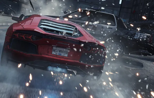 Картинка авария, гонка, погоня, искры, удар, need for speed most wanted 2, Lamborghini Aventador LP700-4