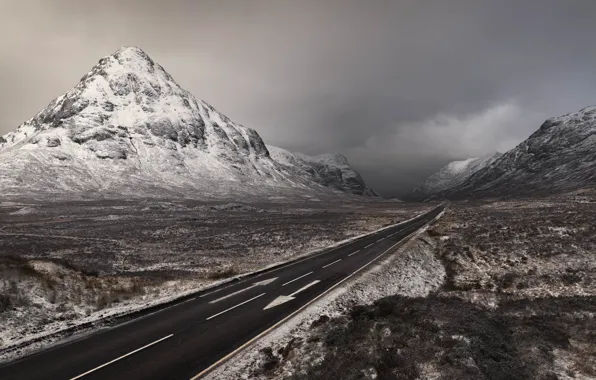 Картинка Winter, Scotland, Mountains, Road, Two way ticket