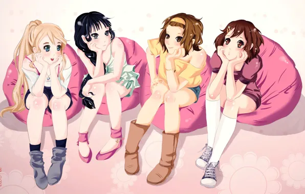 Картинка группа, аниме, девочка, друзья, akiyama mio, k-on, подруги, tainaka ritsu