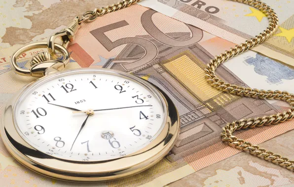 Часы, евро, цепочка, Деньги, время-деньги