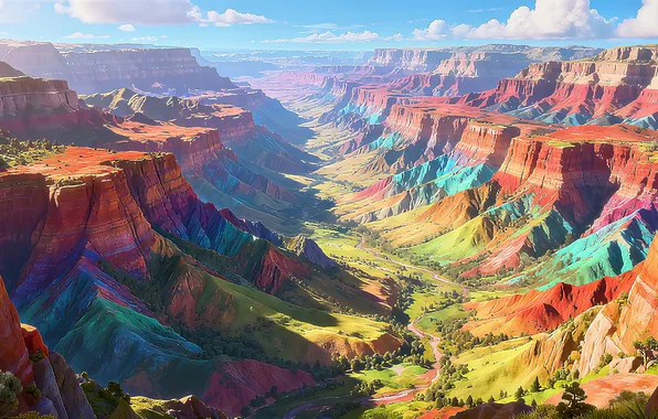 Картинка sky, landscape, art, mountains, clouds