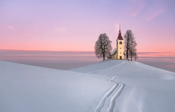 Sunset, Church, Last snow