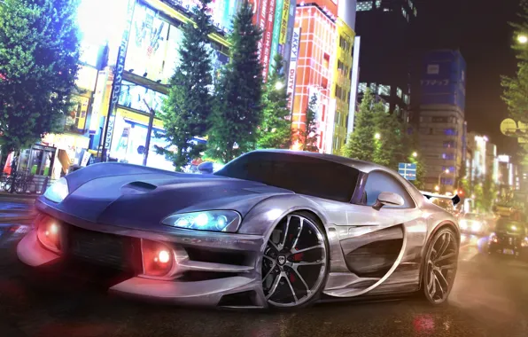 Авто, Город, Машина, Dodge, Арт, Viper, Dodge Viper, Суперкар