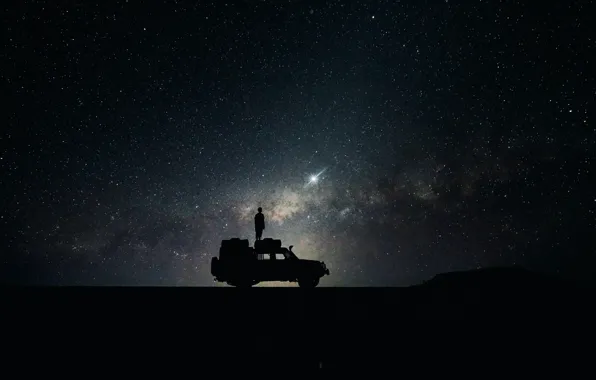 Car, sky, night, stars