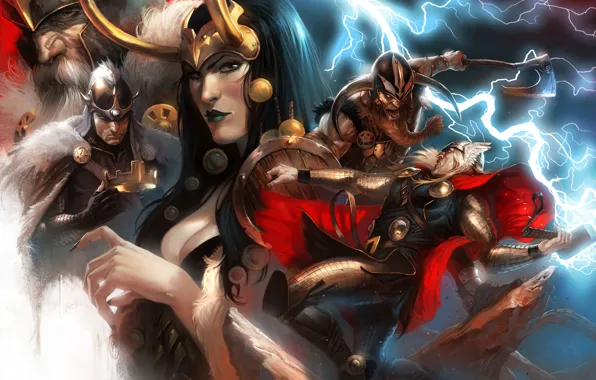 Один, комикс, марвел, Thor, Тор, Marvel Comics, Odin, Lady Loki