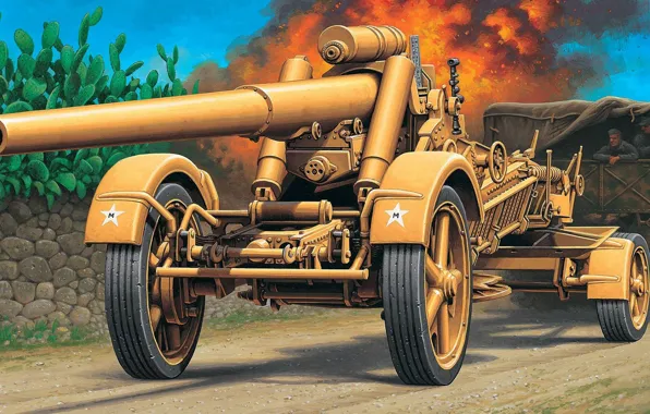 Картинка рисунок, грузовик, немцы, Вермахт, 17 cm K.Mrs.Laf, Kanone, немецкая тяжёлая полевая пушка-гаубица
