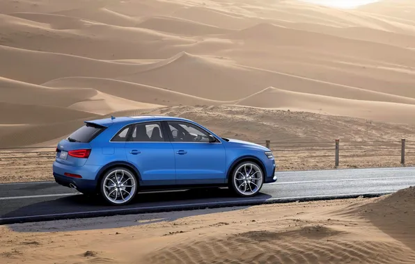 Картинка Audi, Песок, Дорога, Синий, Пустыня, Машина, В Движении