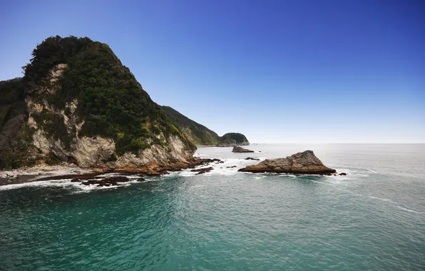Картинка вода, скалы, остров, Новая Зеландия, New Zeland