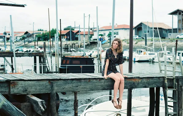 Картинка girl, dress, boats, pier