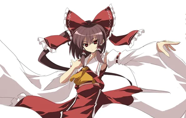 Жрица, бант для волос, Hakurei Reimu, Touhou Project, Проект Восток, жест рукой