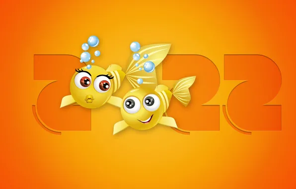 Рыбки, фон, праздник, цифры, Новый год, new year, 2022
