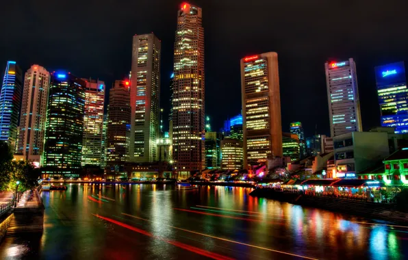 Ночь, Сингапур, night, Singapore, Festival, River
