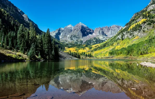 Осень, горы, отражение, сша, леса, колорадо