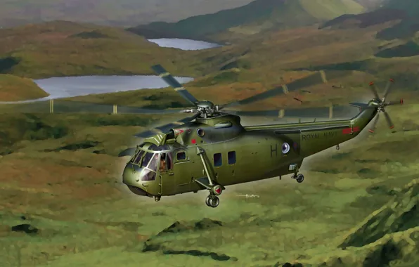 Картинка арт, художник, вертолет, американский, Commando, helicopter, Sikorsky, транспортный