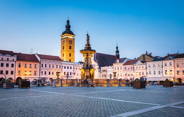 Город, дома, Чехия, площадь, башни, České Budějovice, Ческе Будейовице, Náměstí Přemysla Otakara II