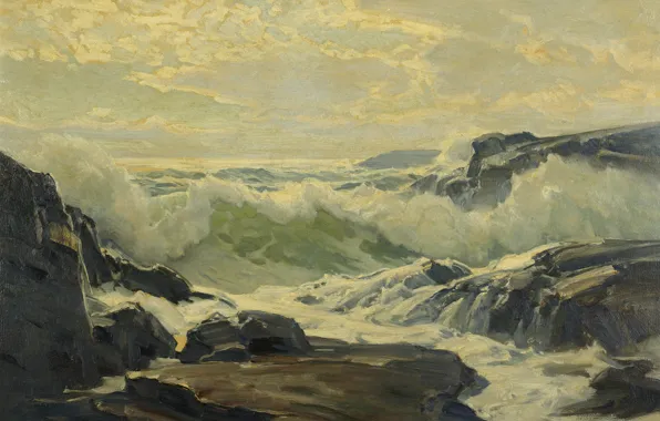 Море, волны, пена, скалы, рифы, Frederick Judd Waugh