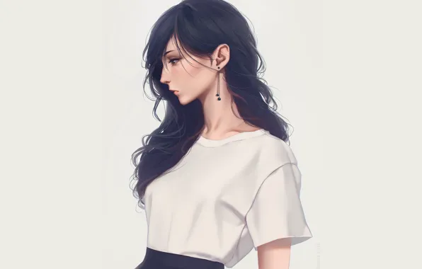 Девушка, Минимализм, Белый, Стиль, Girl, Фон, Брюнетка, Style