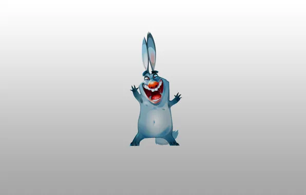 Картинка синий, заяц, минимализм, кролик, rabbit, ухи, радостный, красный нос
