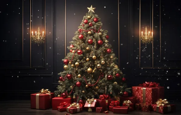 Украшения, комната, шары, елка, Новый Год, Рождество, подарки, new year