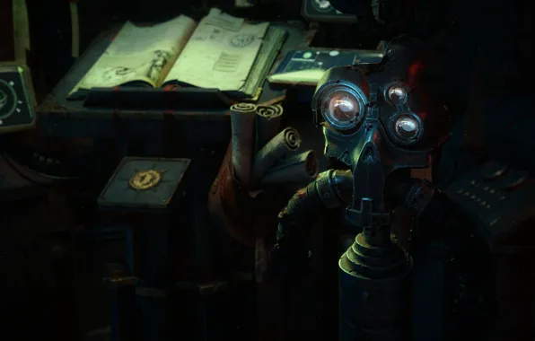 Череп, книга, свитки, Warhammer 40 000, Mechanicus, когитатор
