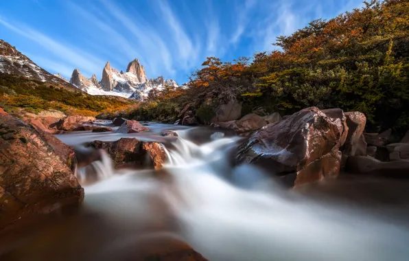 Река, камни, поток, Южная Америка, Патагония, горы Анды