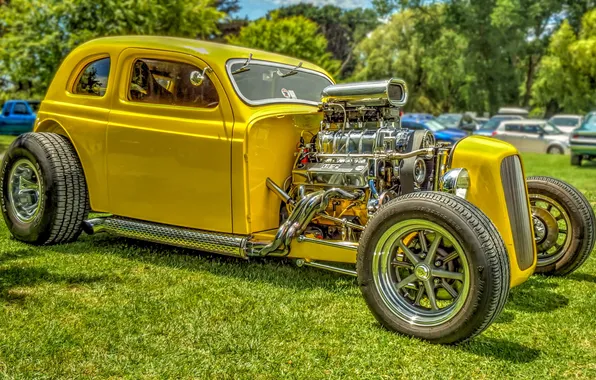 Картинка желтый, двигатель, мощь, hdr, кузов, 1934 CHRYSLER COUPE