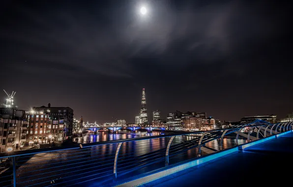 Картинка ночь, река, луна, Лондон