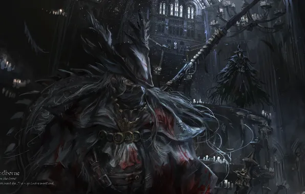 Картинка ночь, маска, охотник, персонажи, bloodborne