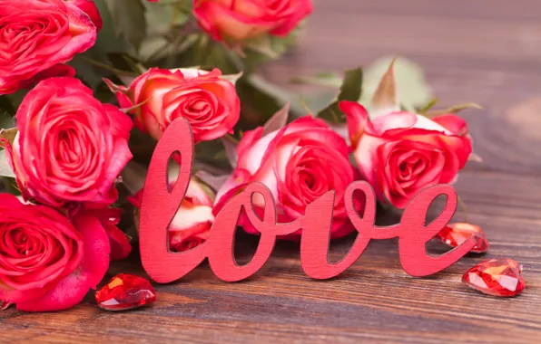 Праздник, Love, розы, Букет, Сердечки, День Святого Валентина
