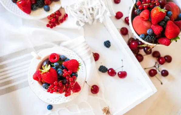 Ягоды, черника, клубника, тарелка, fresh, смородина, cup, berries
