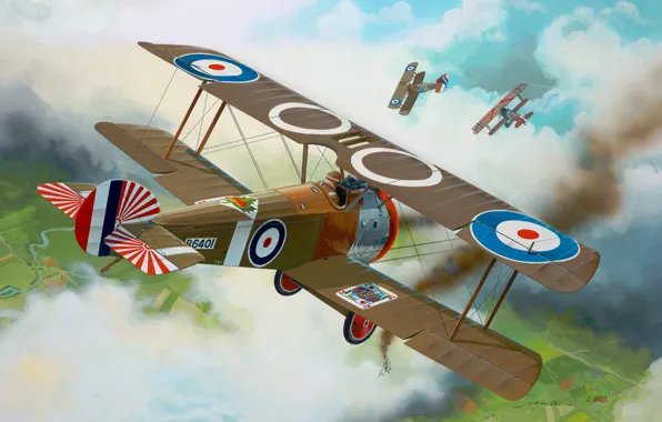 Истребитель, Биплан, Великобритания, Sopwith Camel F.1, Первая Мировая война, Боевой самолёт