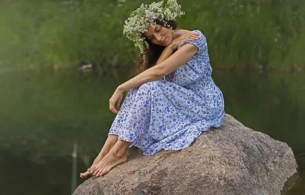 Девушка, природа, река, камень, покой, Татьяна Шепелева