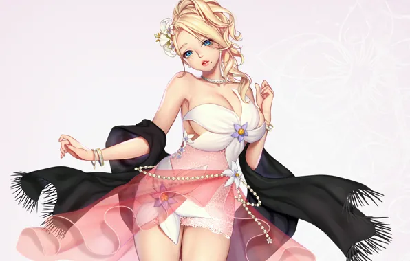 Girl, sexy, cleavage, long hair, dress, boobs, anime, beautiful